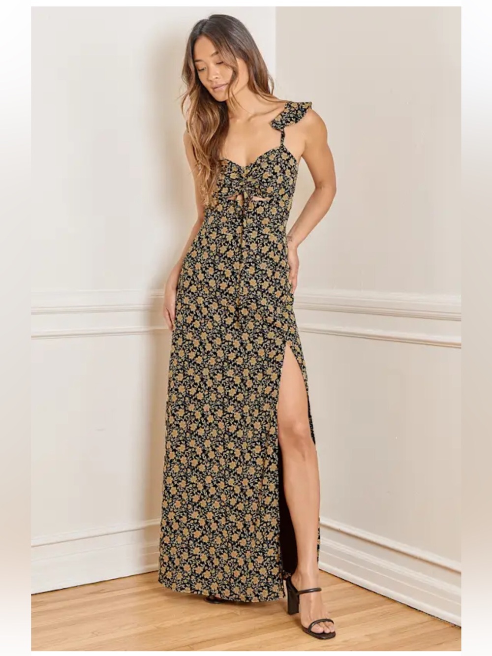 Lulus Dress M Floral Black